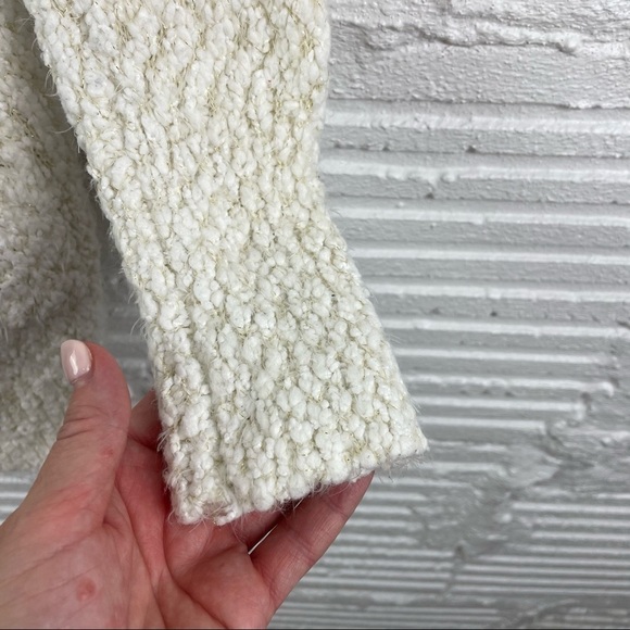 For Thee Cozy Knit Green & Cream Ombre Long Open Cardigan Metallic Details SZ M - Picture 5 of 15